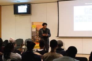 Black history speaker paul crooks lecturing to University of London students