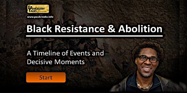 Headshot of Paul Crooks with black resistance and abolition timeline promotional text