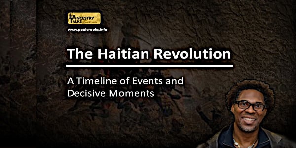 Headshot of Paul Crooks with Haitian revolution timeline promotional text